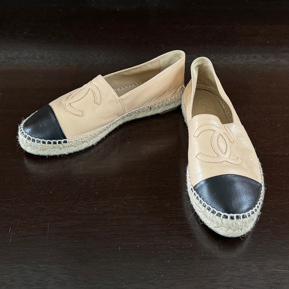 Chanel Beige Leather Espadrilles Size 37
